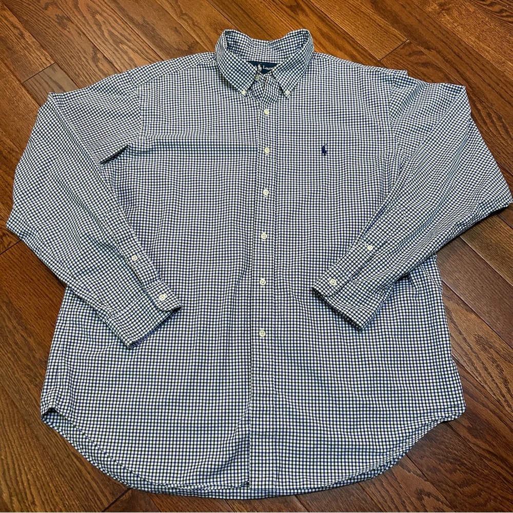 Ralph Lauren Navy, Green, and White Checkered Plaid Button-down Shirt - size XXL